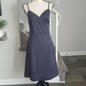 Escada Blue Faux Wrap V-Neck Spaghetti Strap A-Line Tank Dress Size 40 Medium